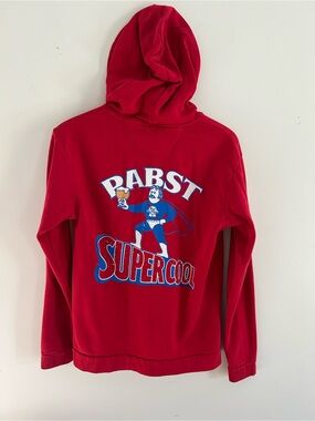 Pabst Blue Ribbon (PBR) Supercool Hero Graphic Red Zip Up Hoodie